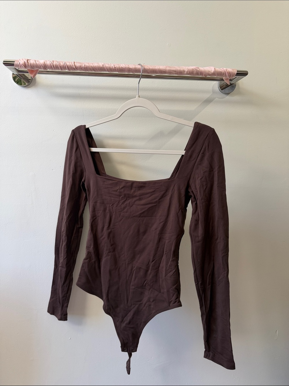 Babaton Chocolate Brown Square Neck Long Sleeve Bodysuit